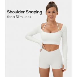 Ribbed Halter Strap Thumb Hole Cropped Yoga Sports Top