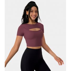 Round Neck Cut Out Cropped Barre Ballet Dance Sports Top