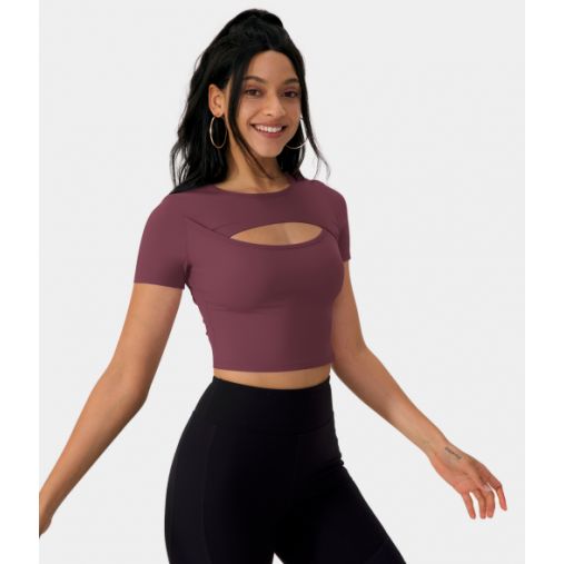 Round Neck Cut Out Cropped Barre Ballet Dance Sports Top