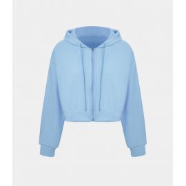 Waffle Hooded Drawstring Zipper Cropped Casual Sports Sweatshirt