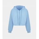 Waffle Hooded Drawstring Zipper Cropped Casual Sports Sweatshirt