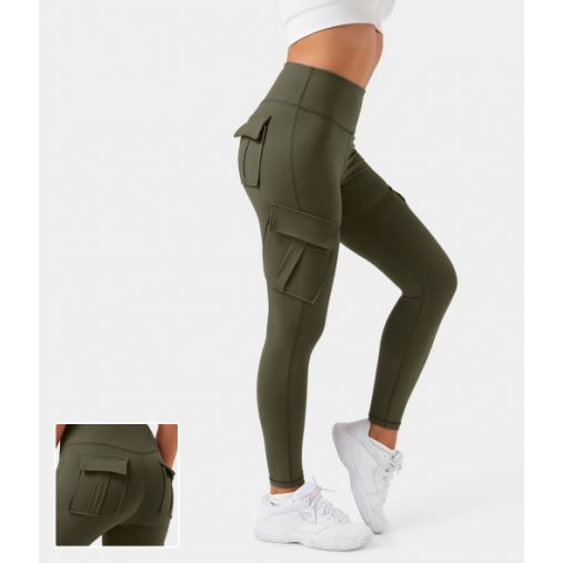 High Waisted Cargo Pocket Skinny Yoga 7/8 Leggings