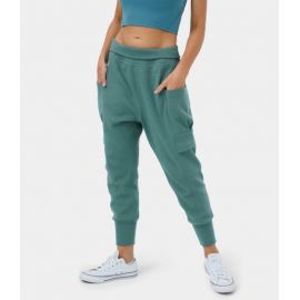 High Waisted Foldover Side Pocket Waffle Harem Dance Cargo Joggers