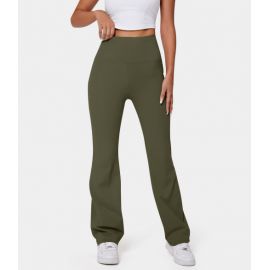 High Waisted Back Pocket Plain Slight Flare Leggings