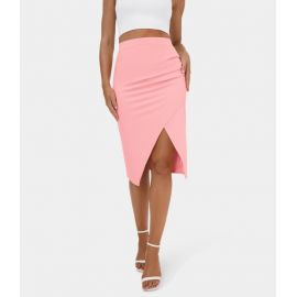 Ruched Split Hem Bodycon Midi Casual Skirt