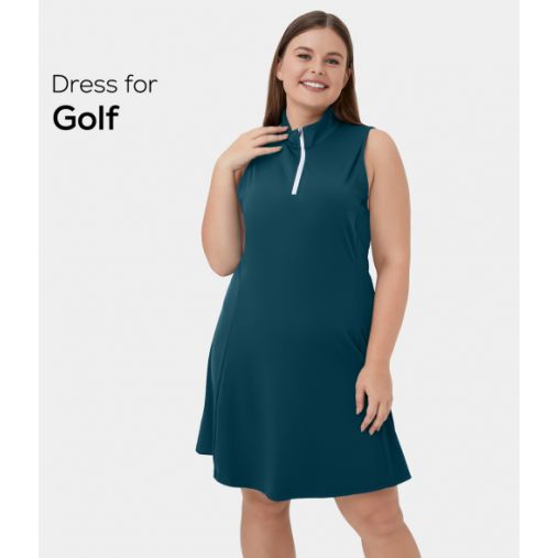 Air Half Zip Plain 2-Piece Set Plus Size Golf Dress-Stay Ready